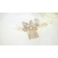 Wholesale handmade  hair accessories pageant round crown pearl crystal leaf wedding headdress crystal comb bride comb